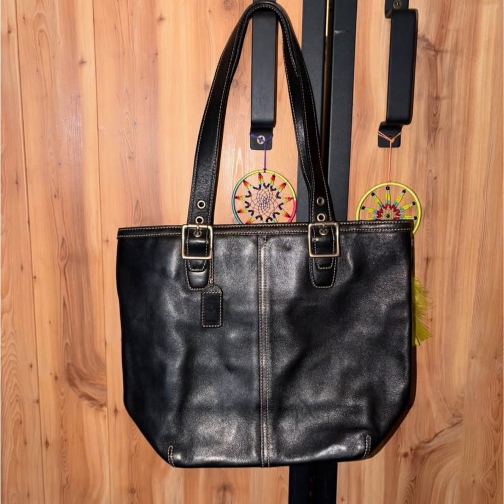 Coach Black Leather Tote Bag